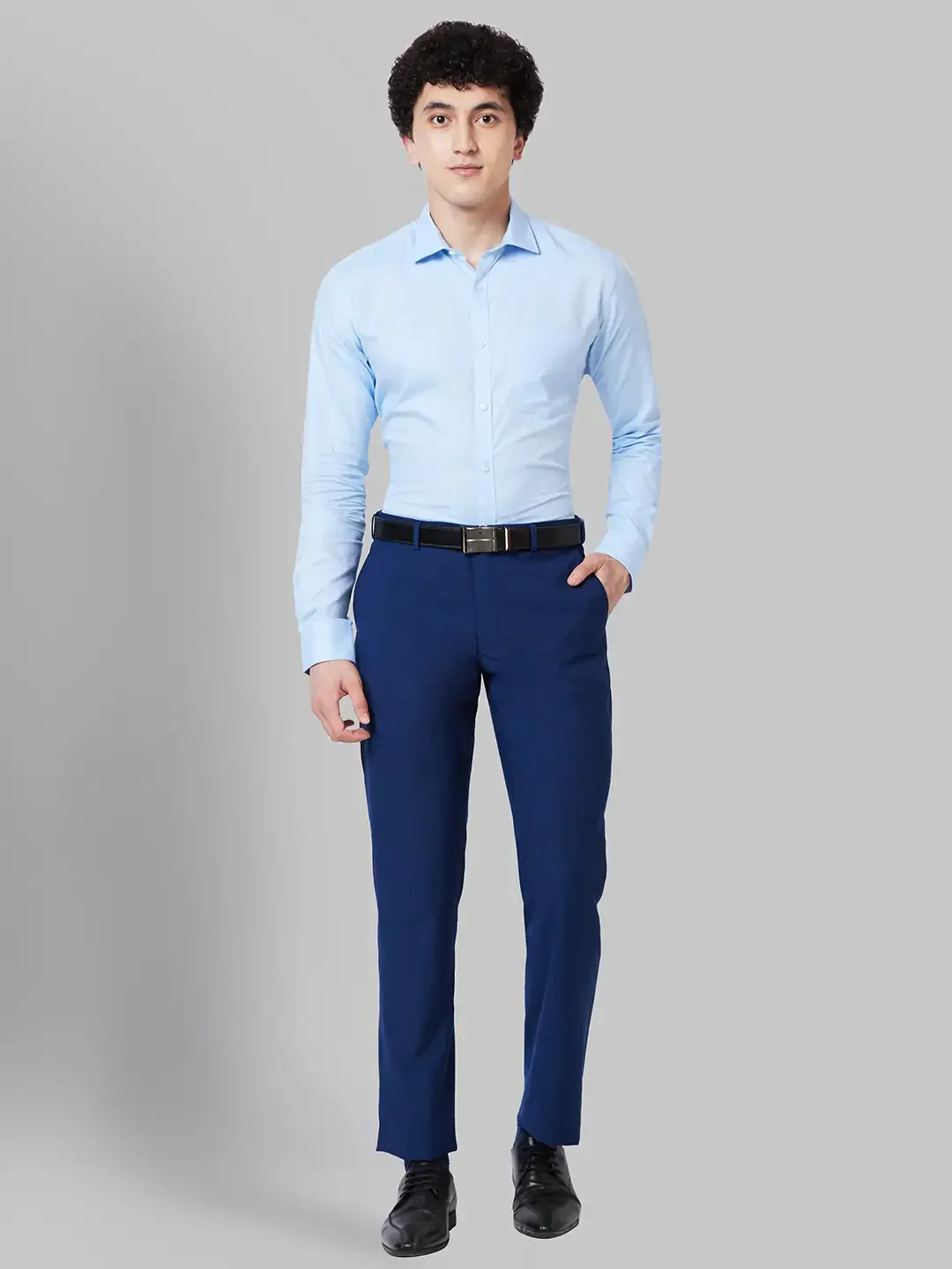 Men Blue Smart Fit Solid Polyster Vicose Blend Trouser - Image 5