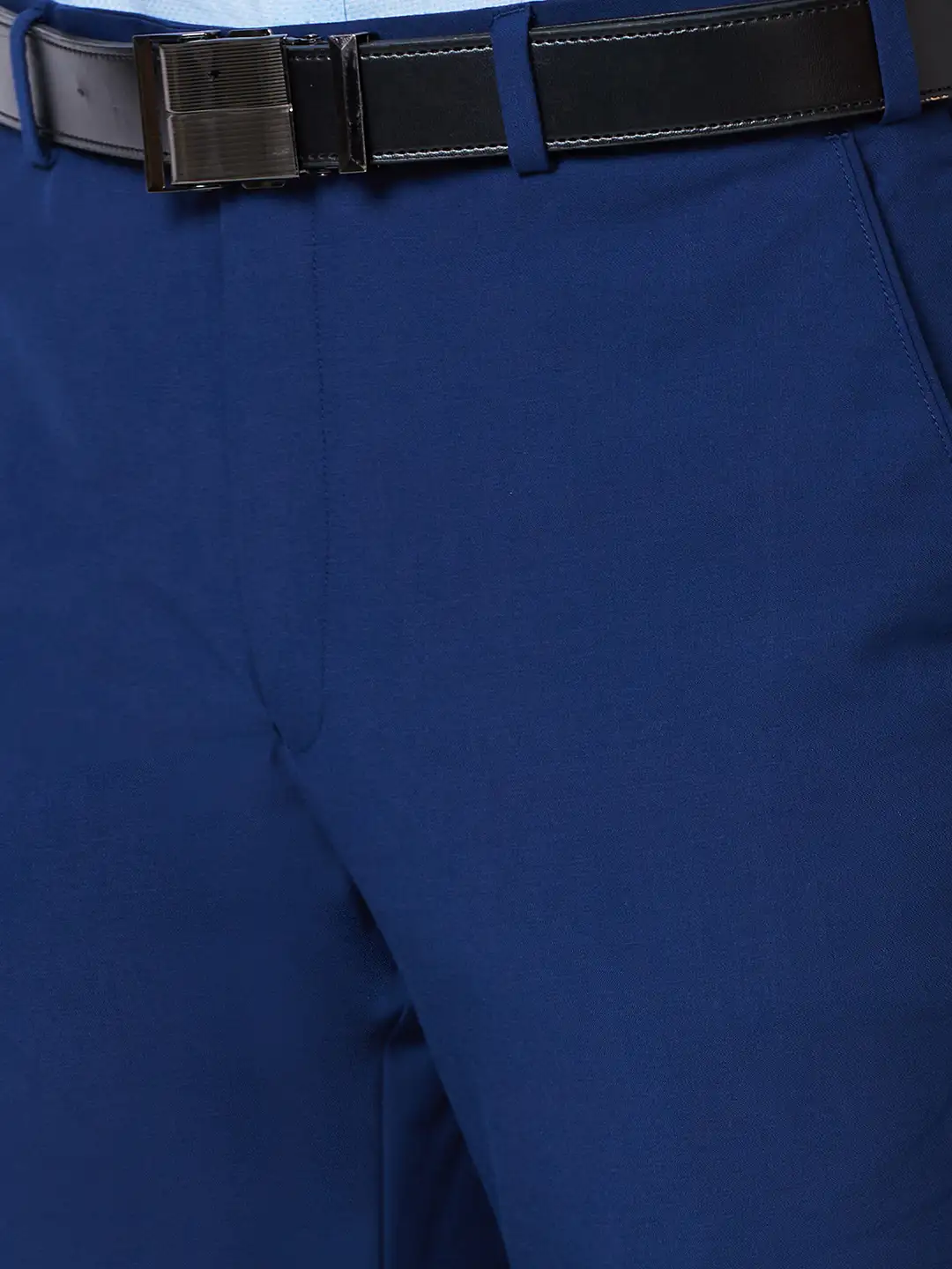 Men Blue Smart Fit Solid Polyster Vicose Blend Trouser - Image 6