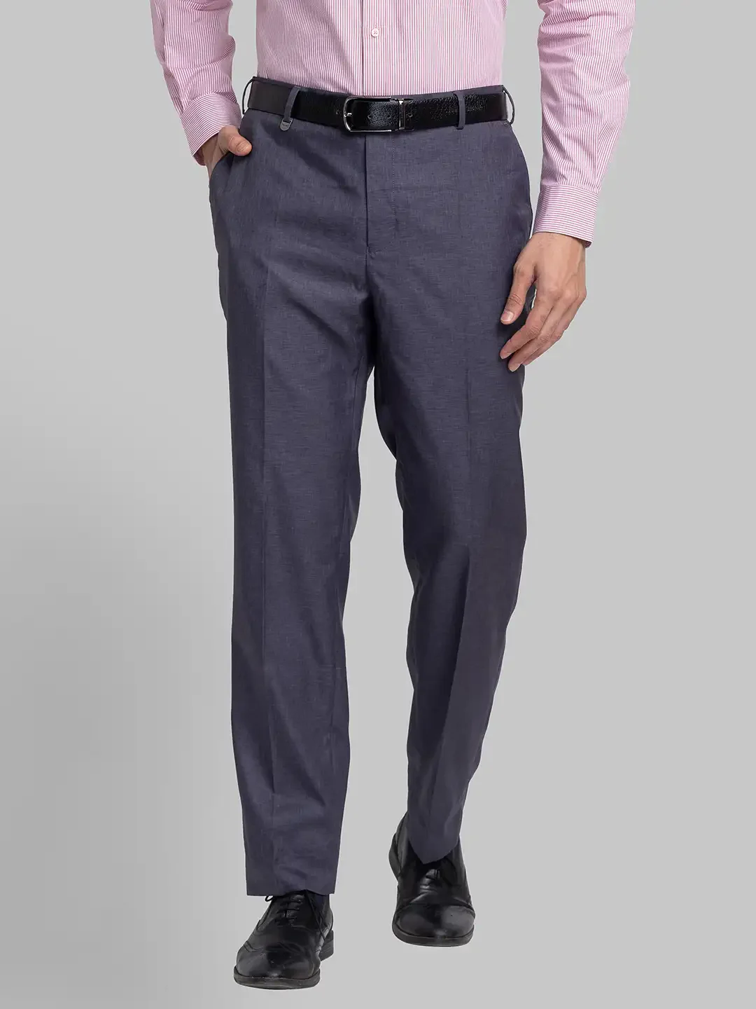 Men Blue Smart Fit Solid Terry Rayon Blend Trouser