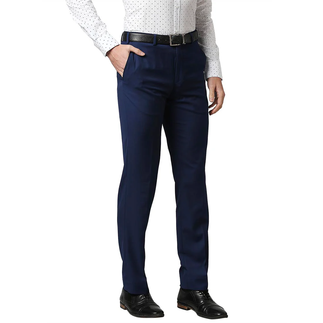 Men Blue Smart Fit Solid Terry Rayon Blend Trouser - Image 2
