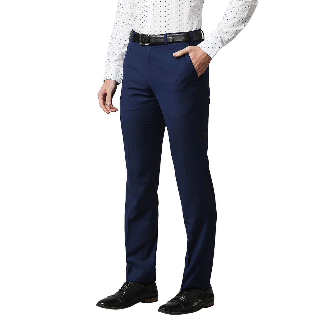 Men Blue Smart Fit Solid Terry Rayon Blend Trouser - Image 3