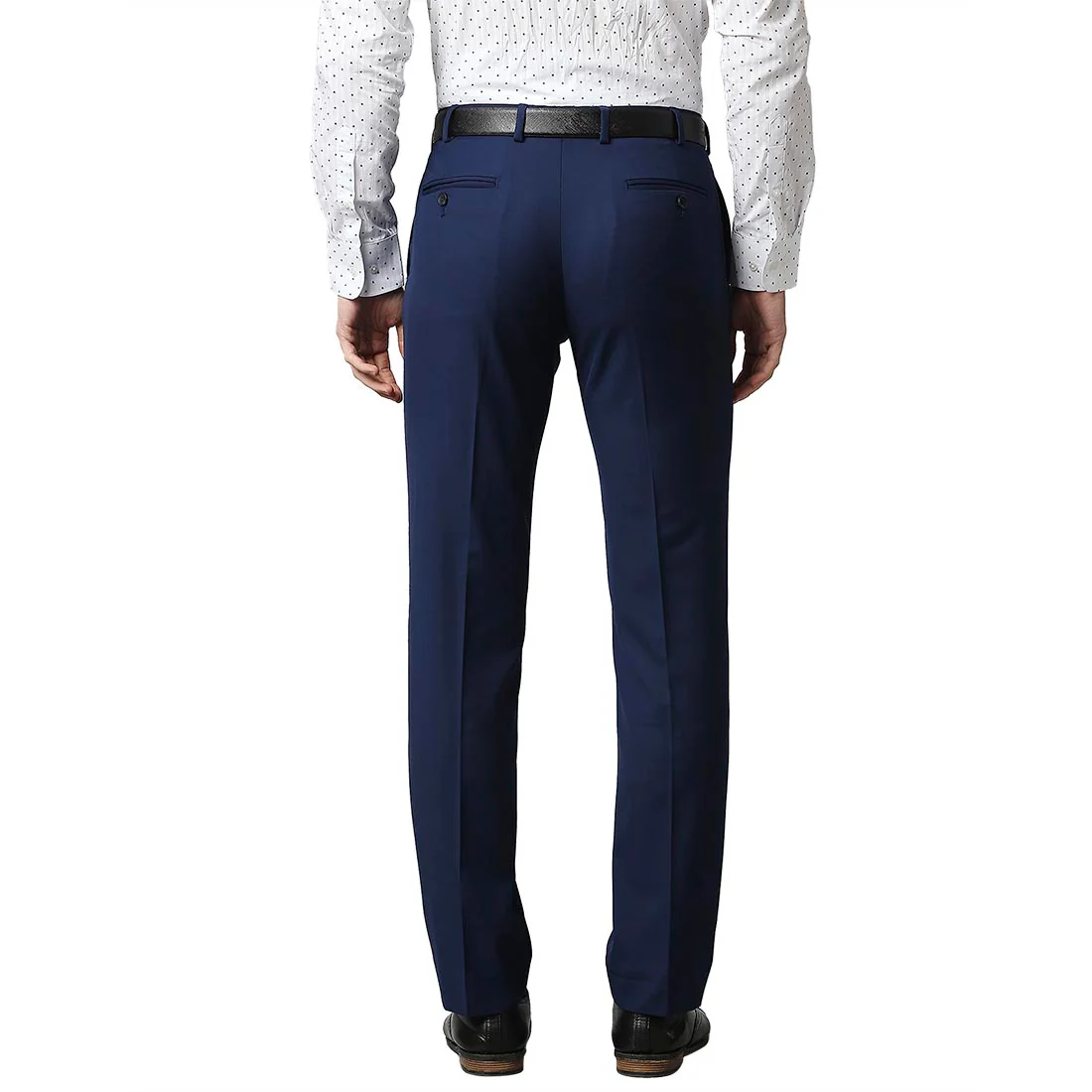 Men Blue Smart Fit Solid Terry Rayon Blend Trouser - Image 4