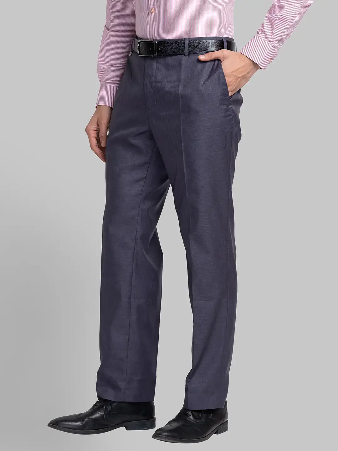 Men Blue Smart Fit Solid Terry Rayon Blend Trouser - Image 3
