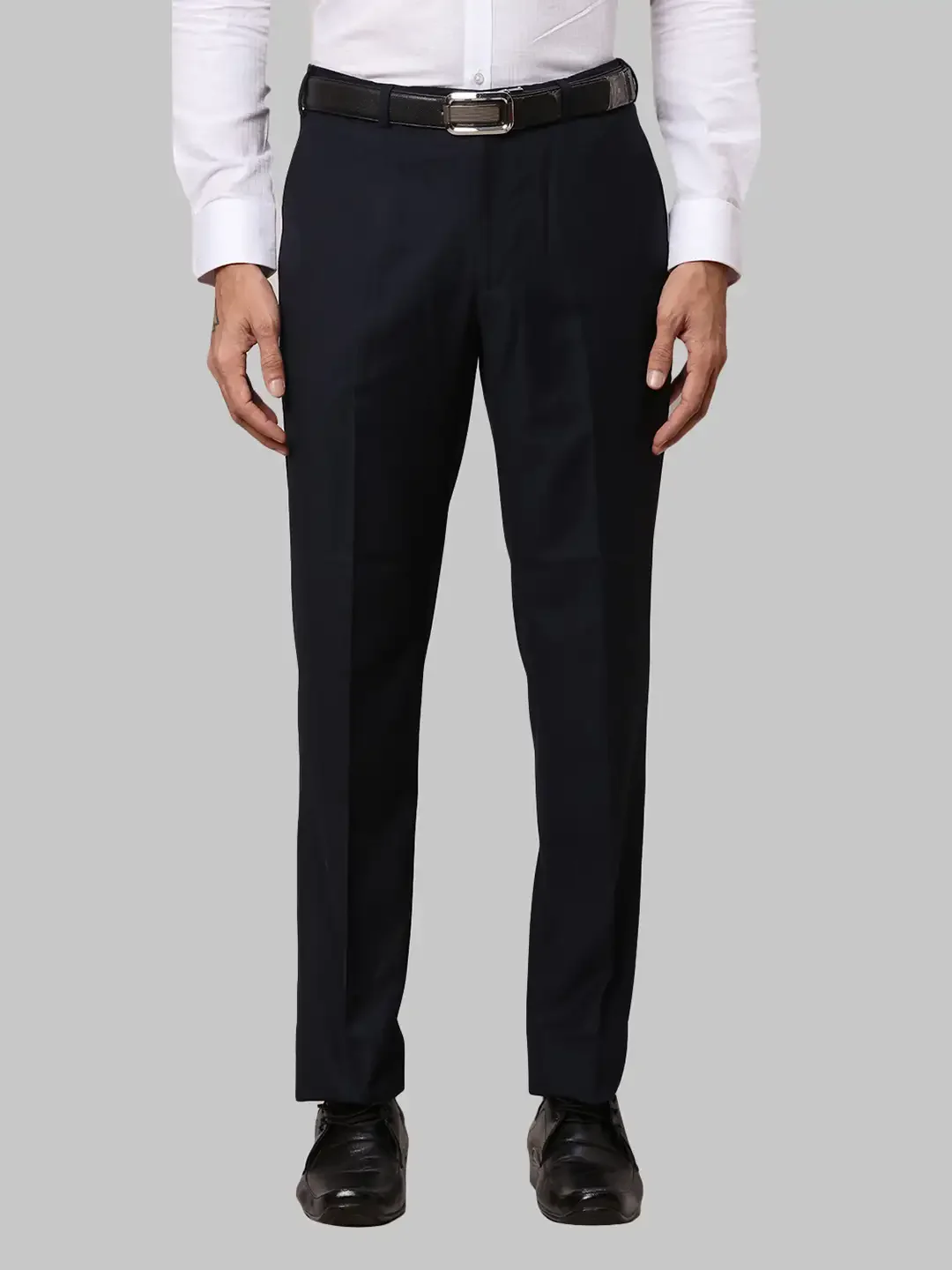 Men Blue Smart Fit Solid Terylene Blend Trouser