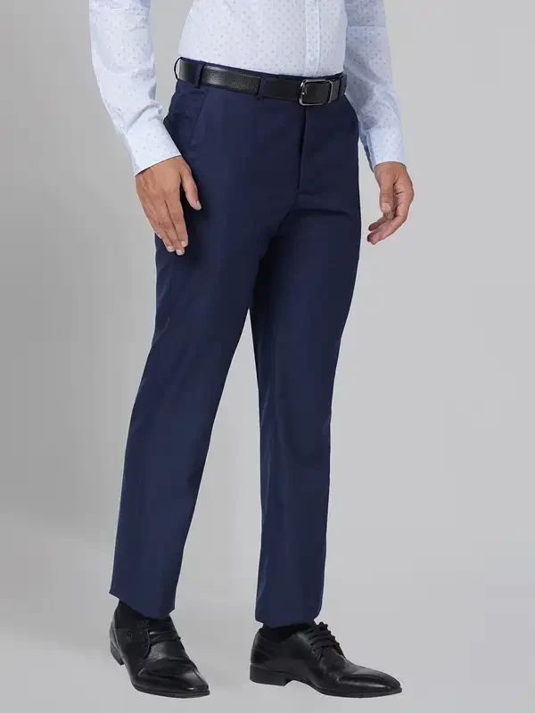 Park Avenue Men Blue Smart Fit Structure Polyester Blend Trouser - Image 2