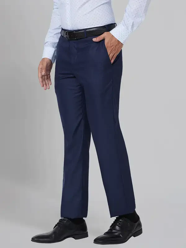 Park Avenue Men Blue Smart Fit Structure Polyester Blend Trouser - Image 3