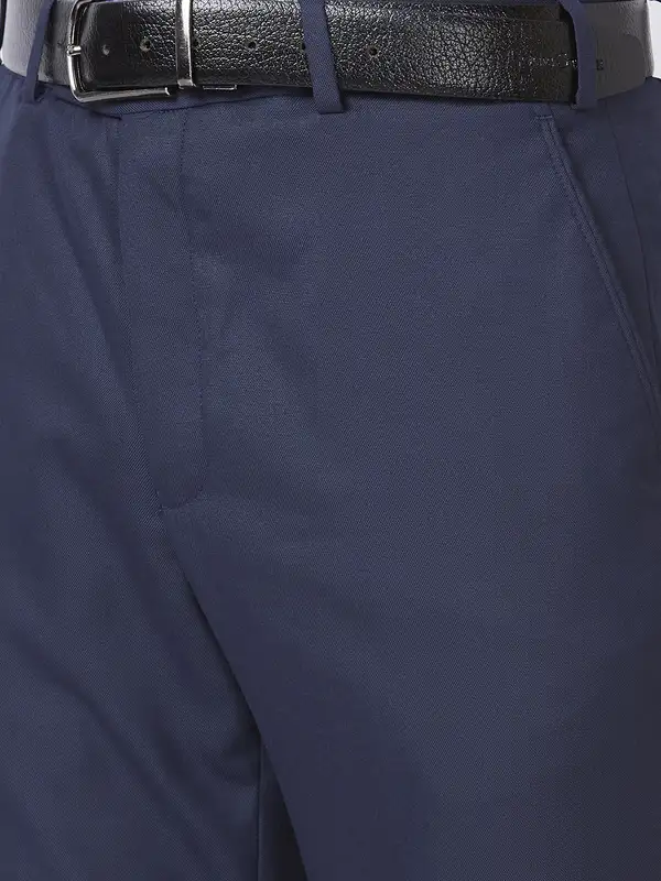 Men Blue Smart Fit Structure Polyester Blend Trouser - Image 6