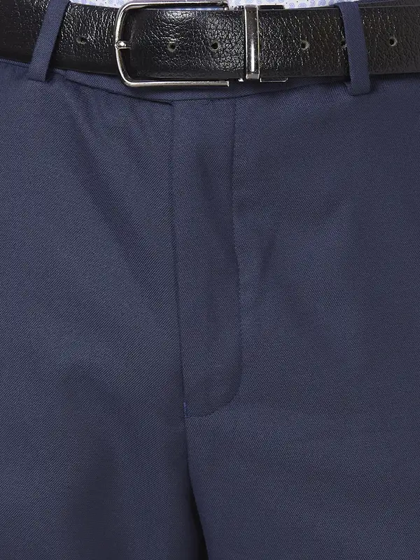 Men Blue Smart Fit Structure Polyester Blend Trouser - Image 7
