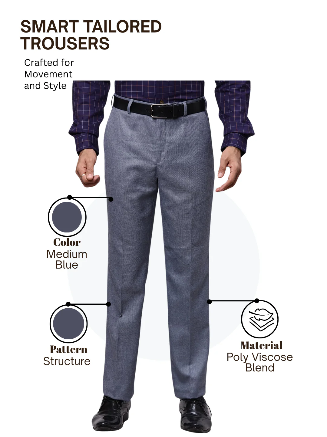 Park Avenue Men Blue Smart Fit Structure Trouser - Image 4