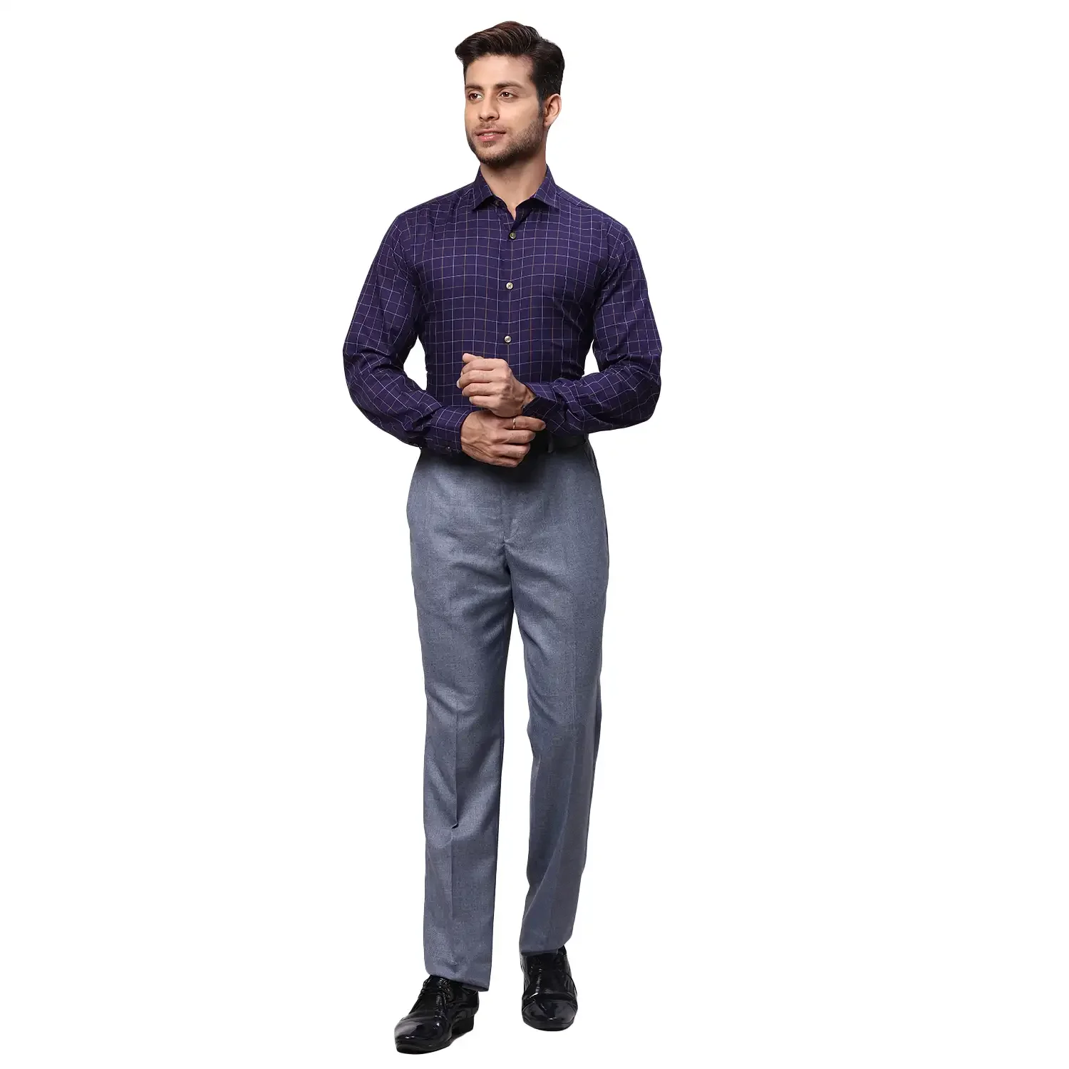 Park Avenue Men Blue Smart Fit Structure Trouser - Image 6