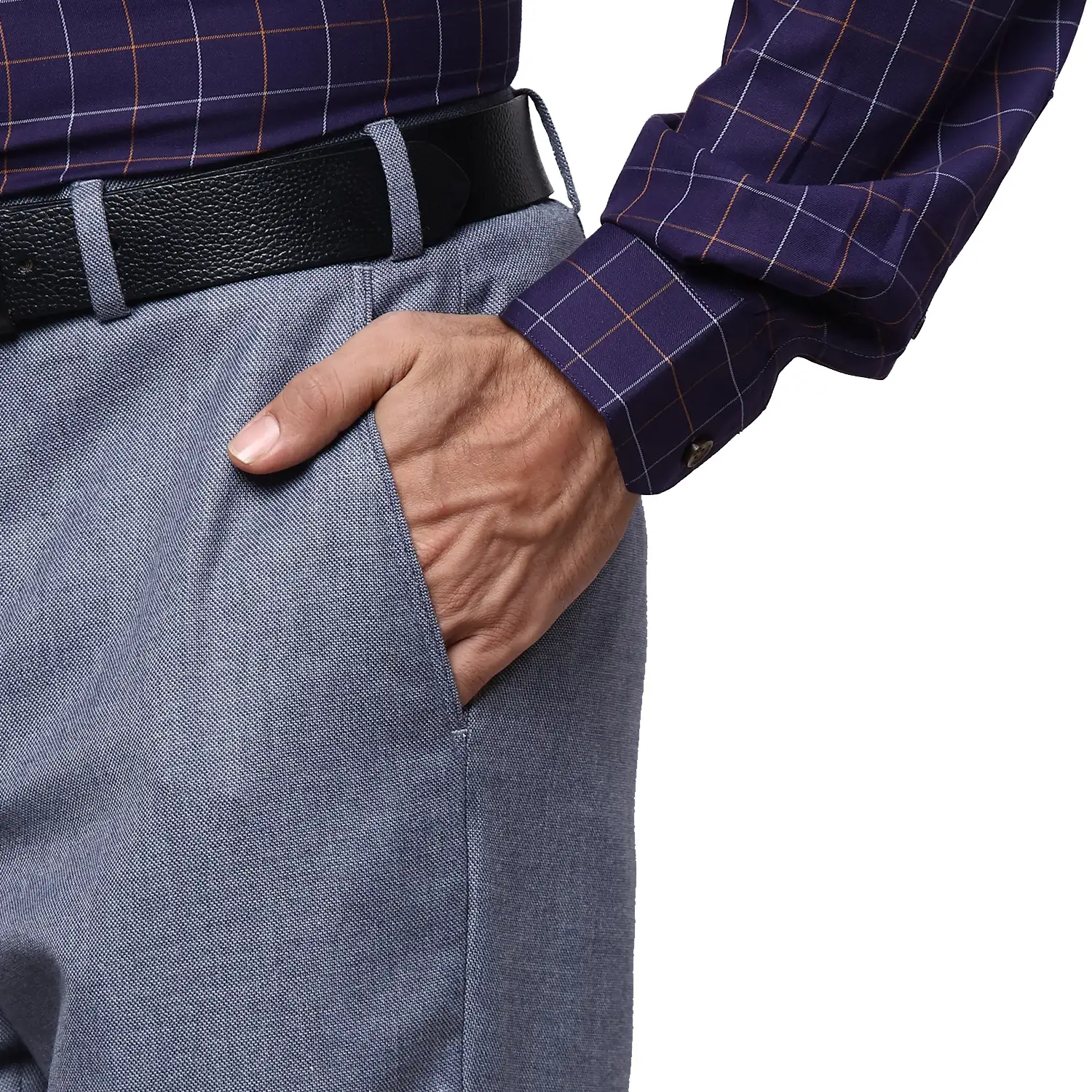 Park Avenue Men Blue Smart Fit Structure Trouser - Image 7