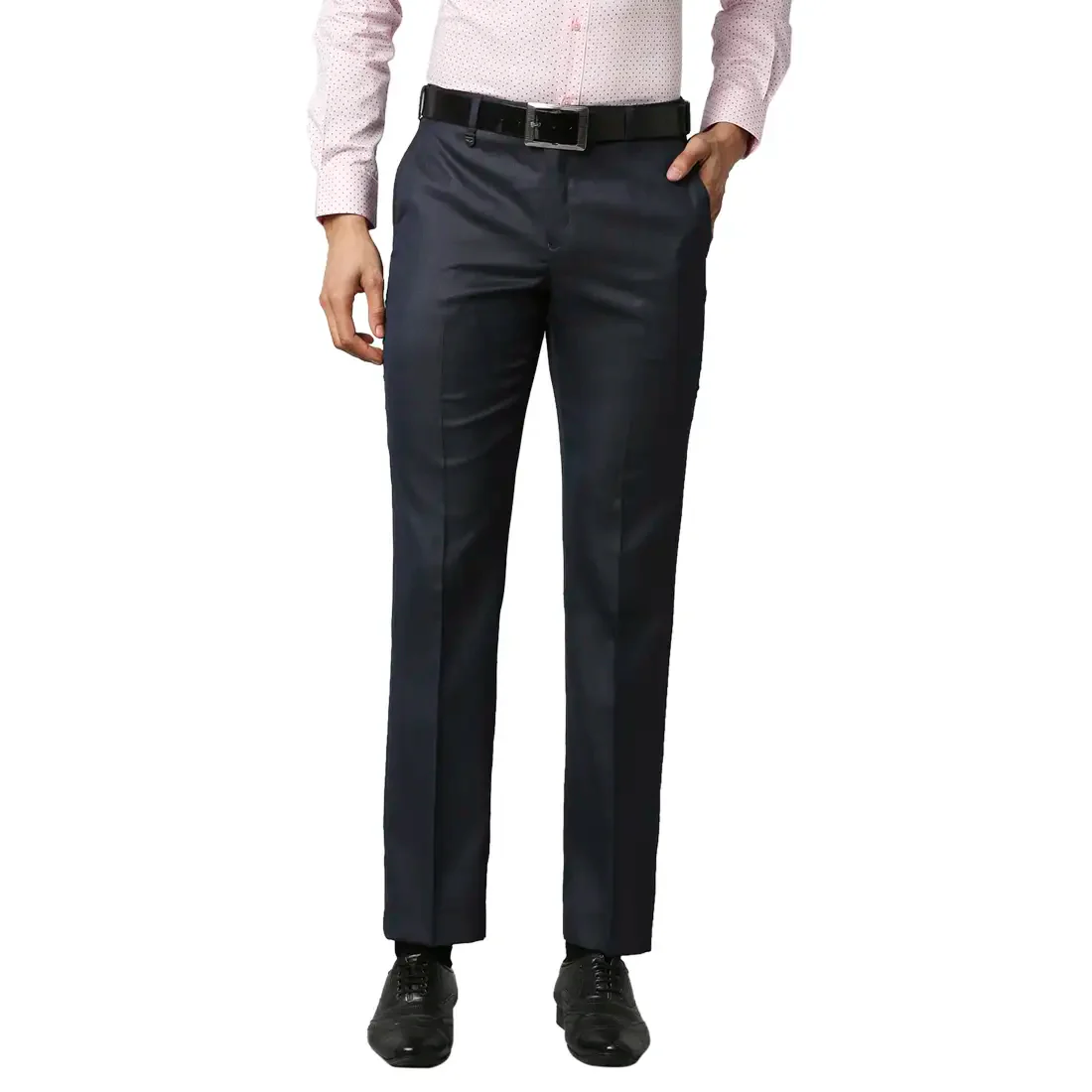 Men Blue Smart Fit Structure Polyester Blend Trouser