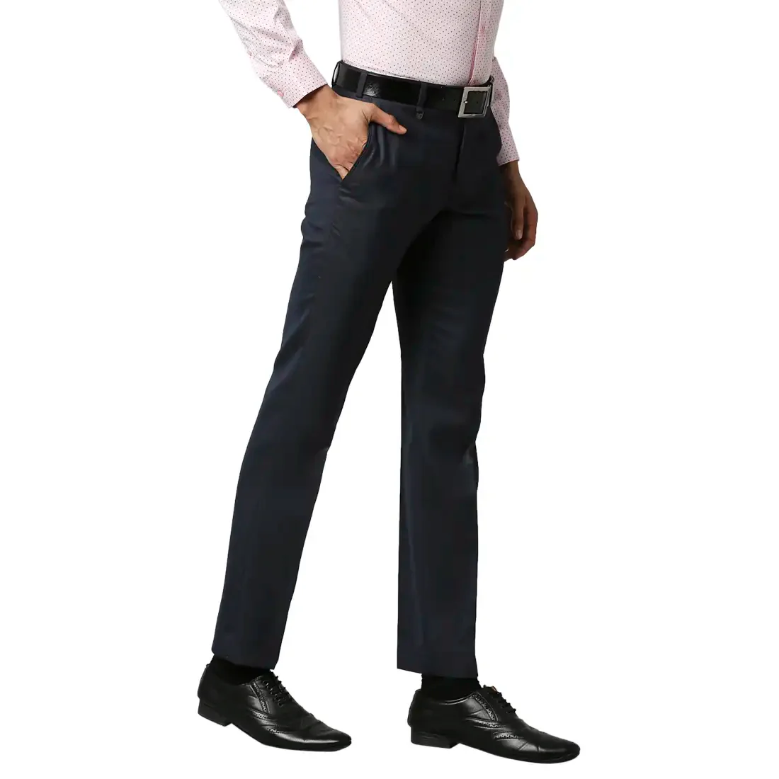 Men Blue Smart Fit Structure Polyester Blend Trouser - Image 2