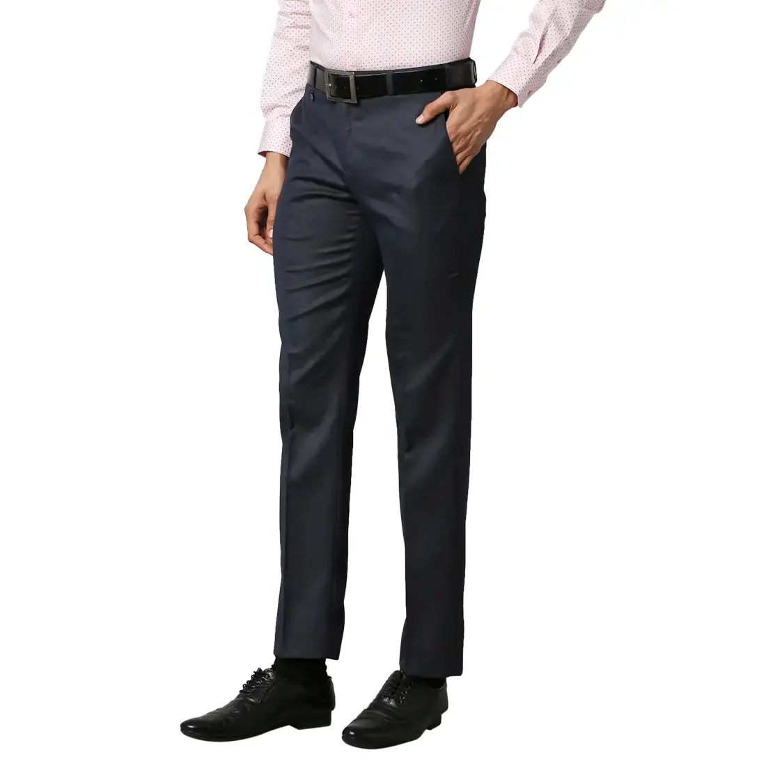 Men Blue Smart Fit Structure Polyester Blend Trouser - Image 3