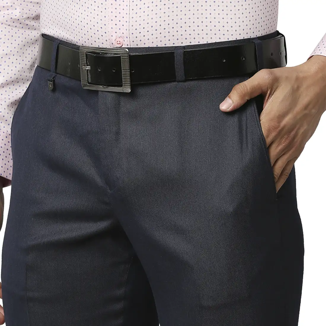 Men Blue Smart Fit Structure Polyester Blend Trouser - Image 6
