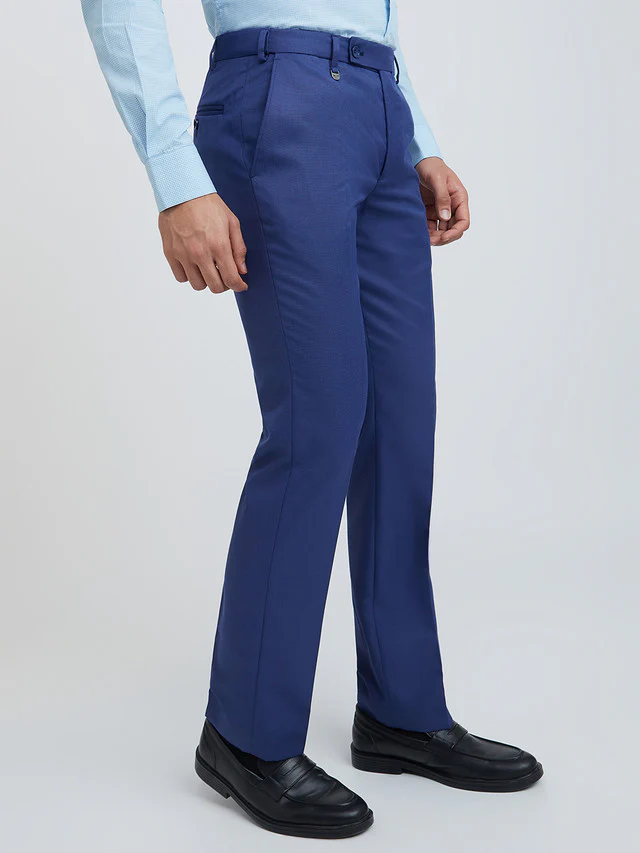 Men Blue Smart Fit Structure Polyester Blend Trouser - Image 2