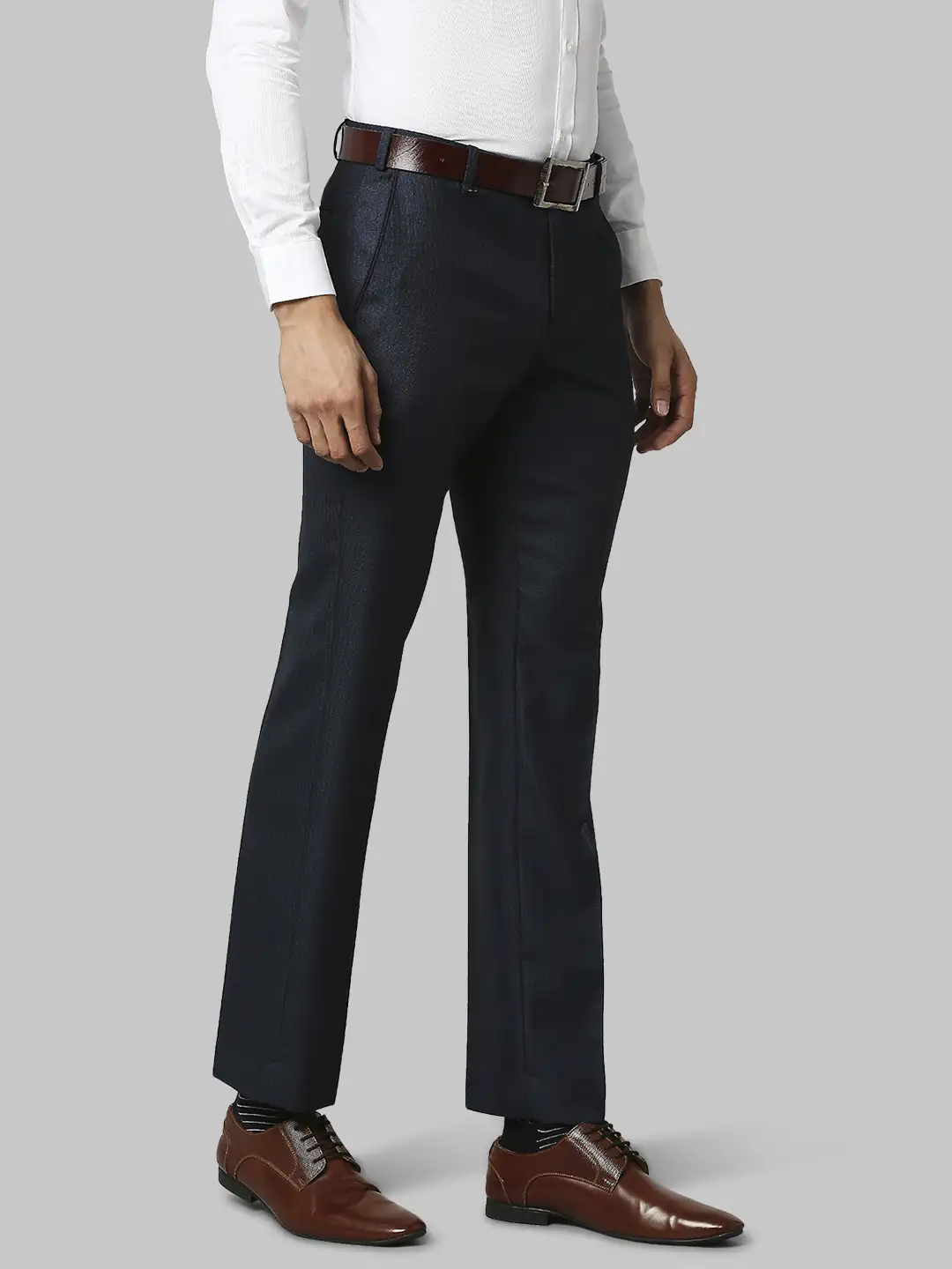 Men Blue Smart Fit Structure Polyester Blend Trouser - Image 2