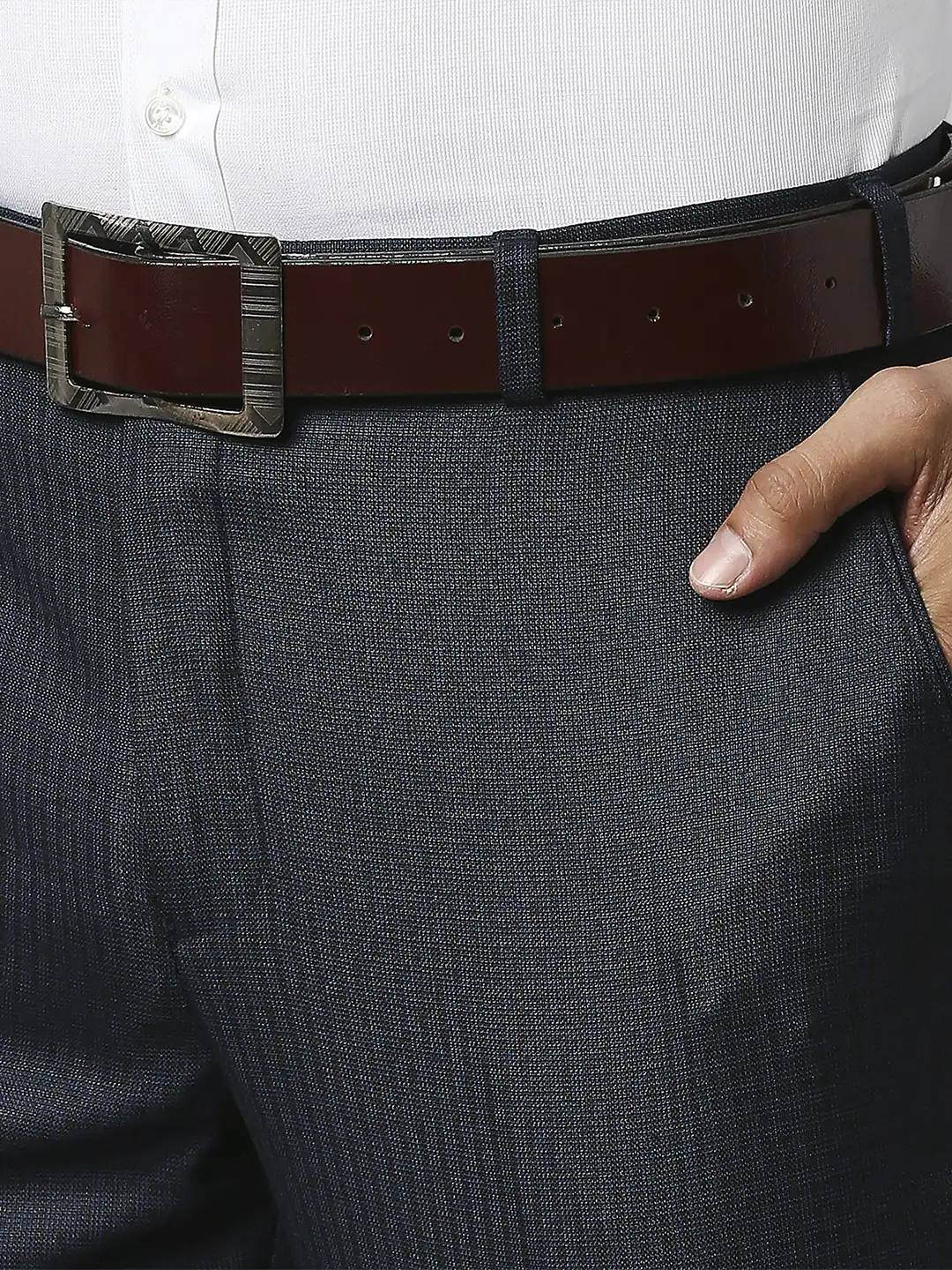 Men Blue Smart Fit Structure Polyester Blend Trouser - Image 6