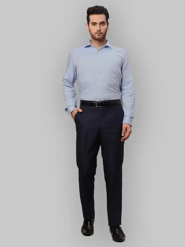 Men Blue Smart Fit Structure Polyester Blend Trouser - Image 5