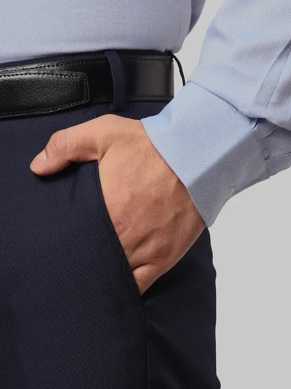 Men Blue Smart Fit Structure Polyester Blend Trouser - Image 6