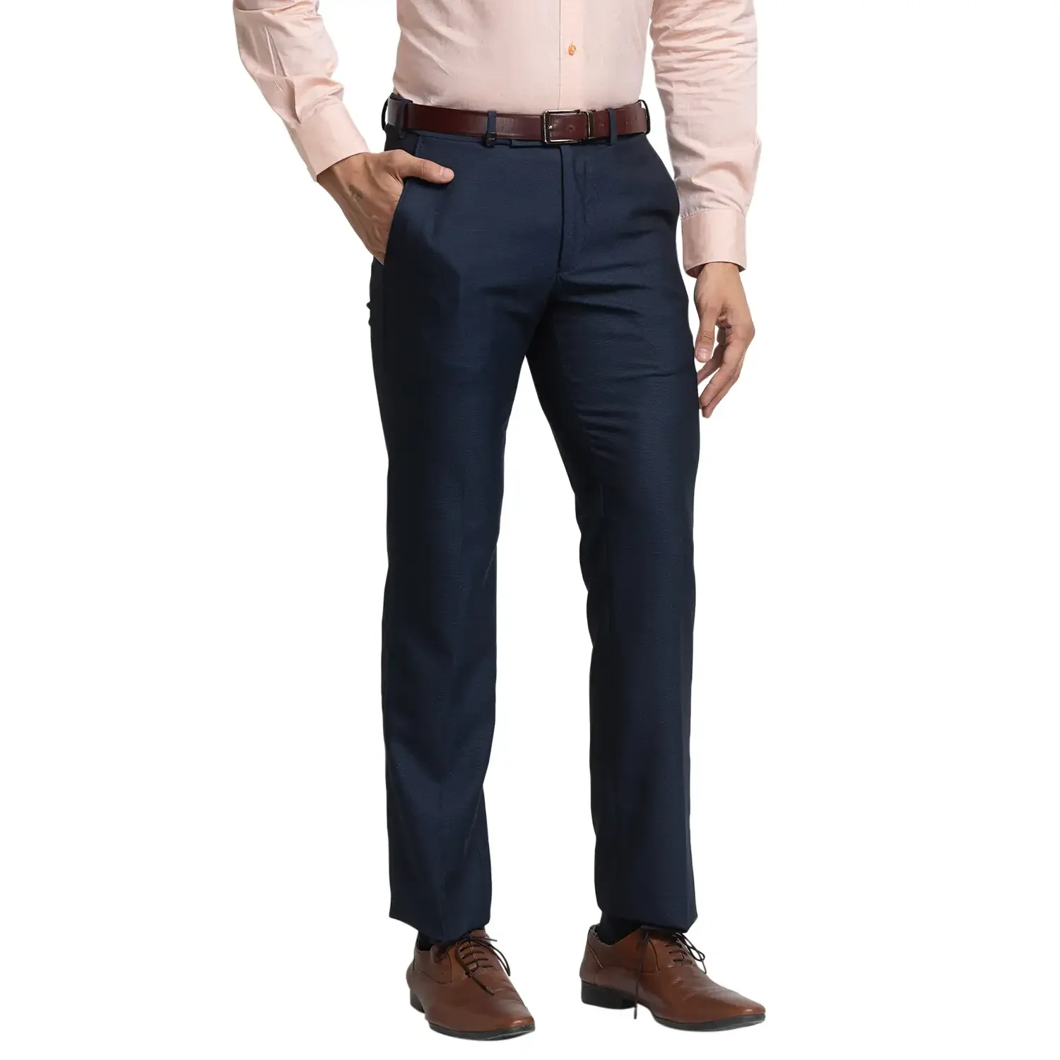 Men Blue Smart Fit Structure Polyester Blend Trouser - Image 2