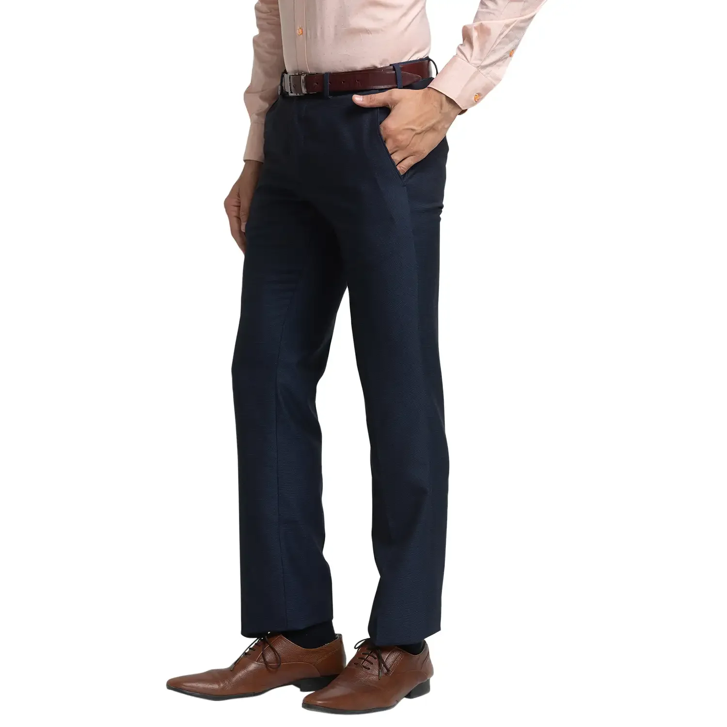 Men Blue Smart Fit Structure Polyester Blend Trouser - Image 3