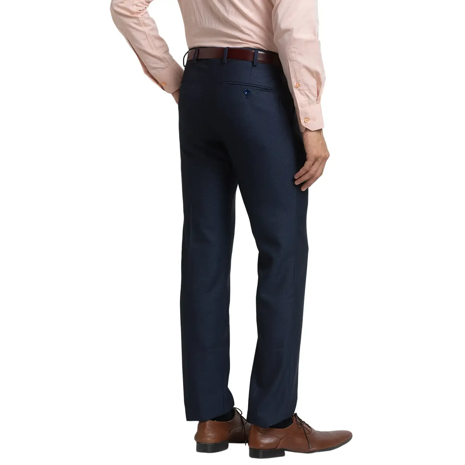 Men Blue Smart Fit Structure Polyester Blend Trouser - Image 4