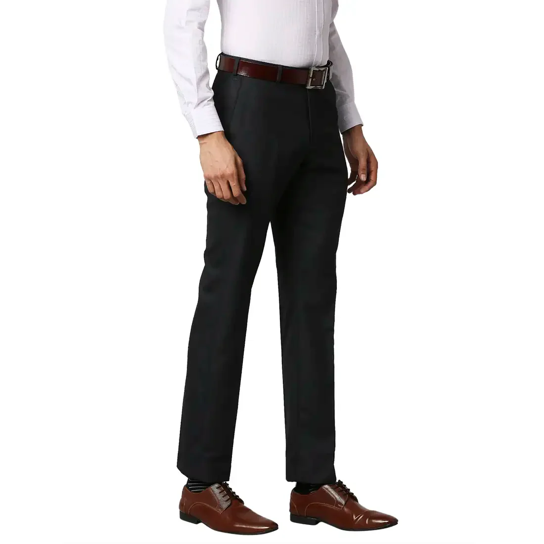 Men Blue Smart Fit Structure Polyester Blend Trouser - Image 2