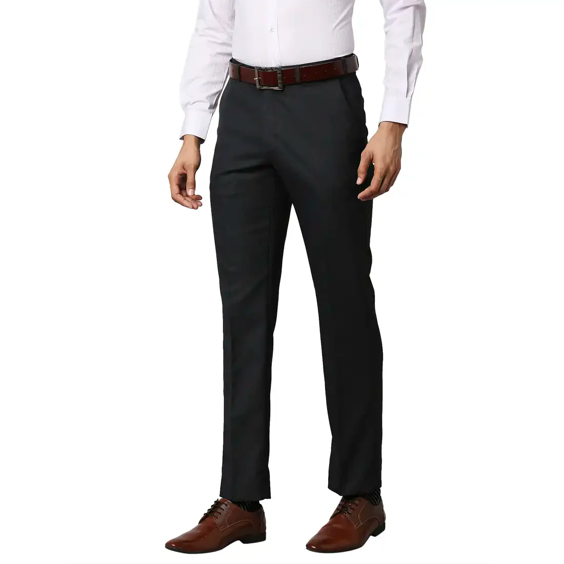 Men Blue Smart Fit Structure Polyester Blend Trouser - Image 3