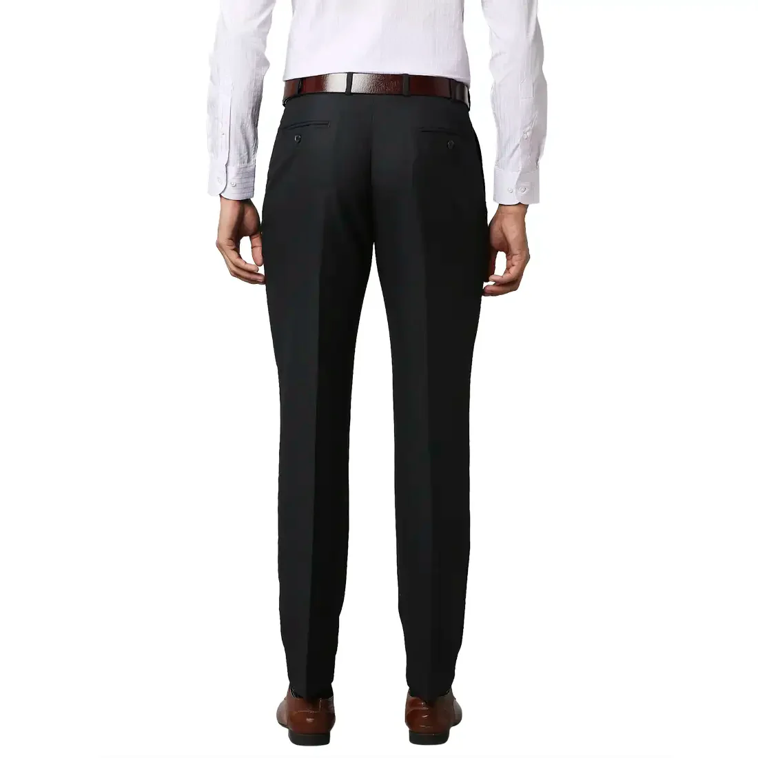 Men Blue Smart Fit Structure Polyester Blend Trouser - Image 4