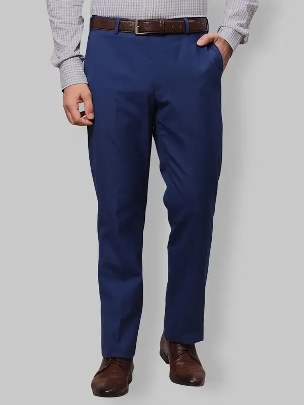 Park Avenue Men Blue Smart Fit Structure Polyester Blend Trouser