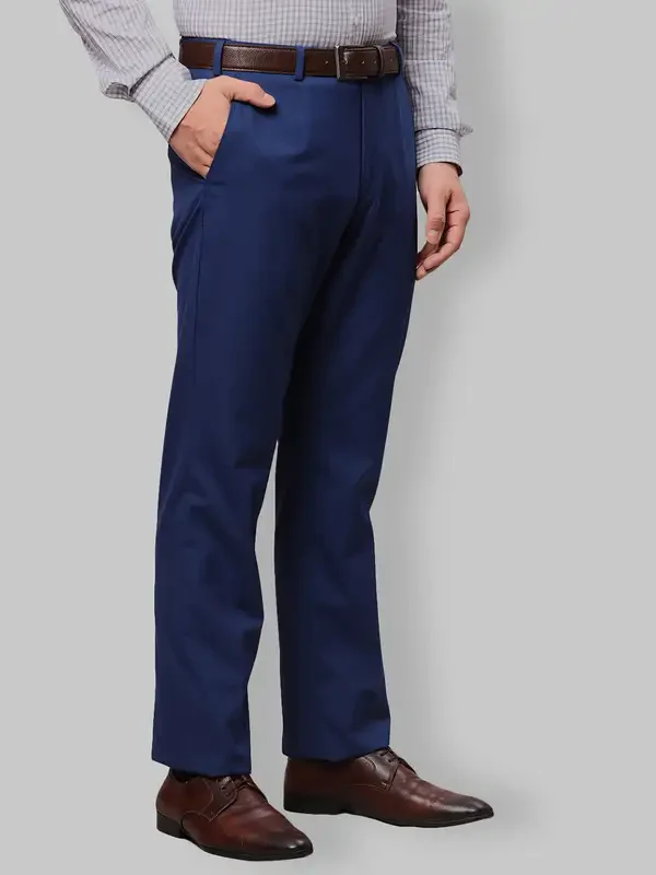 Park Avenue Men Blue Smart Fit Structure Polyester Blend Trouser - Image 2