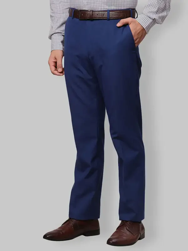 Park Avenue Men Blue Smart Fit Structure Polyester Blend Trouser - Image 3