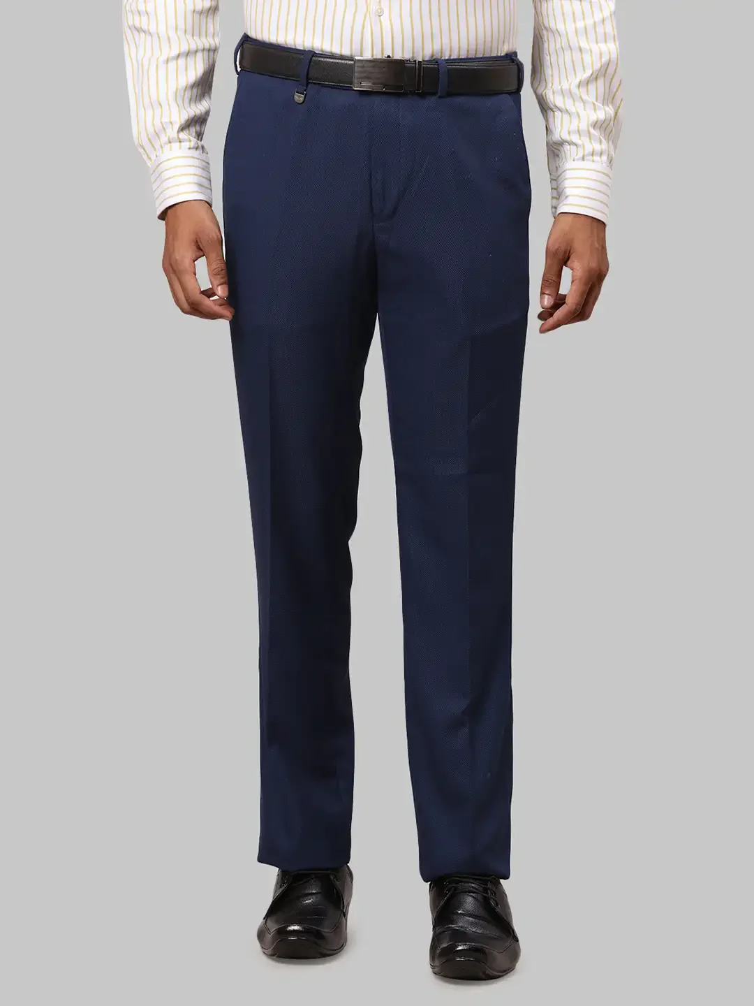 Men Blue Smart Fit Structure Polyester Blend Trouser