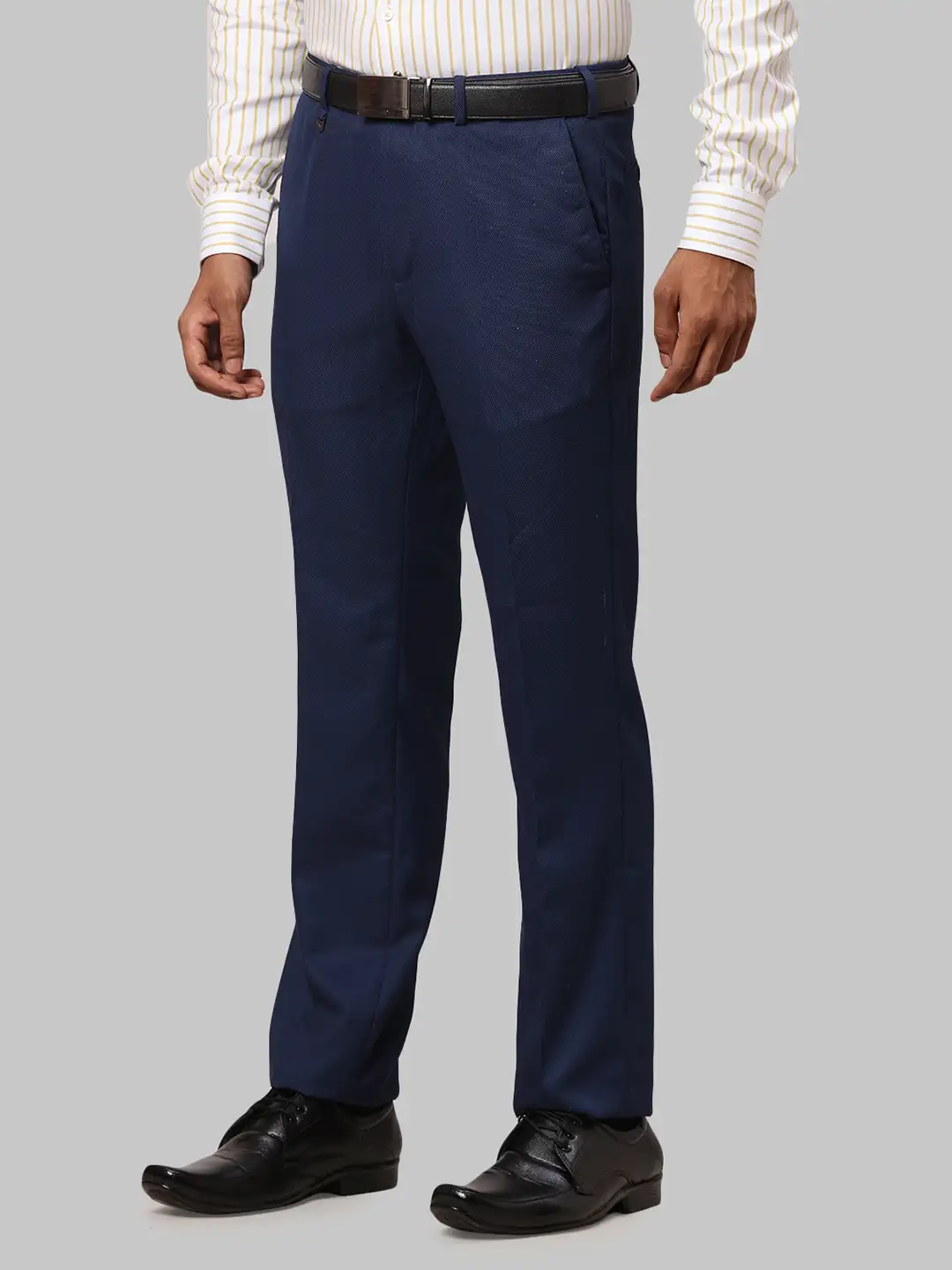 Men Blue Smart Fit Structure Polyester Blend Trouser - Image 3