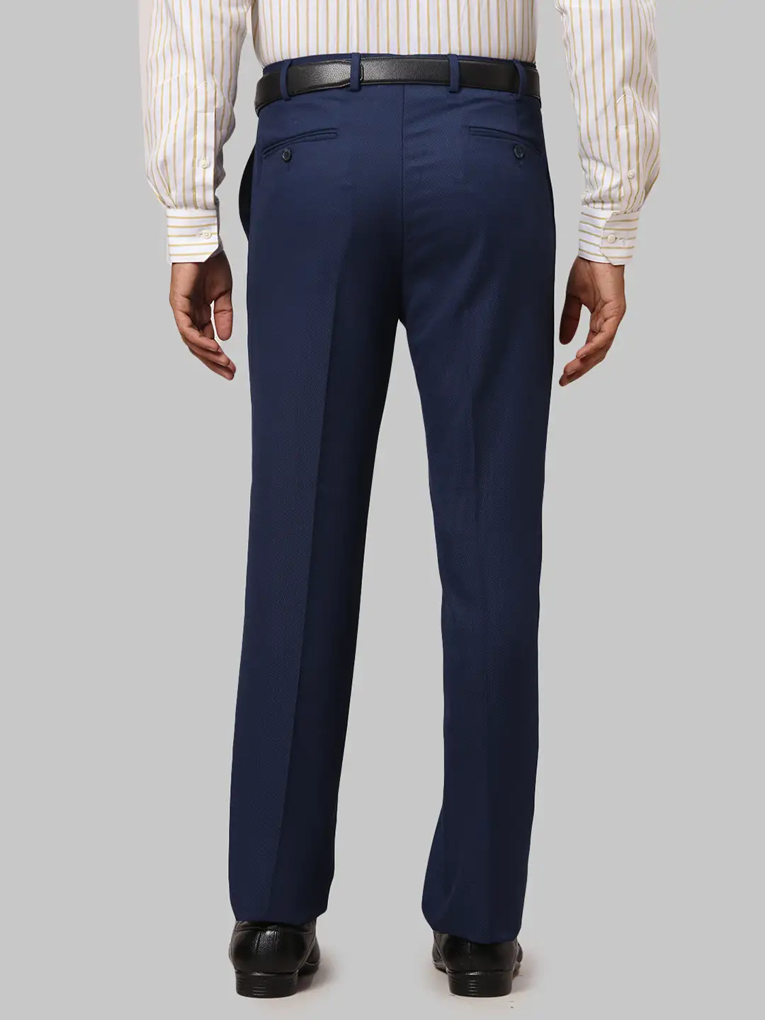 Men Blue Smart Fit Structure Polyester Blend Trouser - Image 4