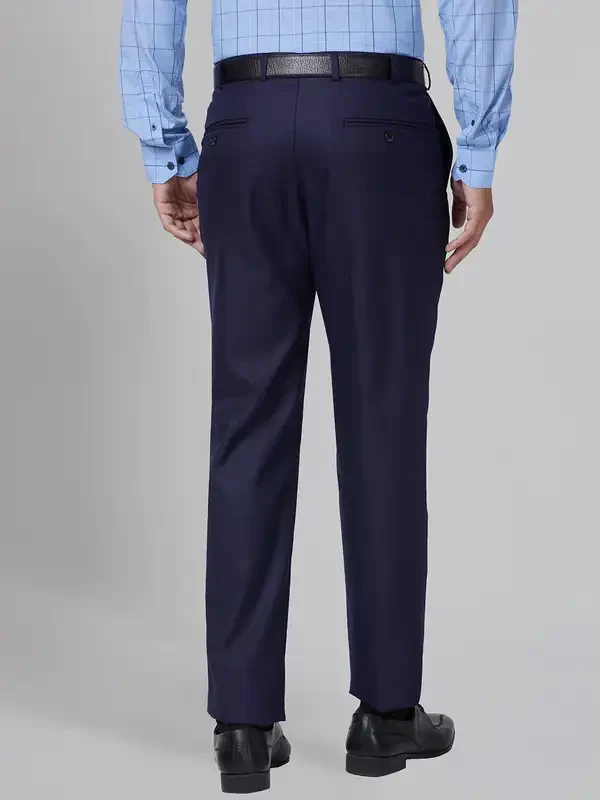 Men Blue Smart Fit Structure Polyester Blend Trouser - Image 4