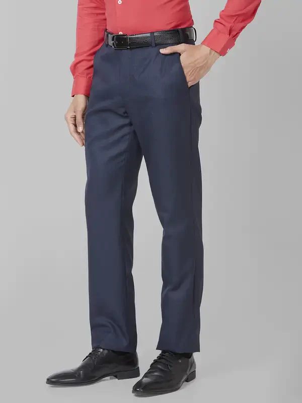 Men Blue Smart Fit Structure Polyester Blend Trouser - Image 3