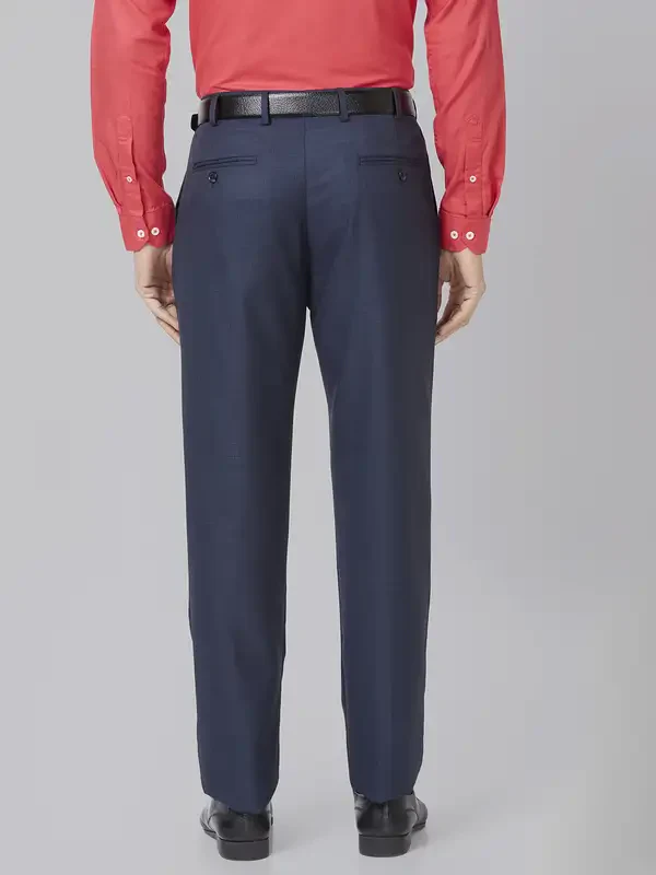 Men Blue Smart Fit Structure Polyester Blend Trouser - Image 4