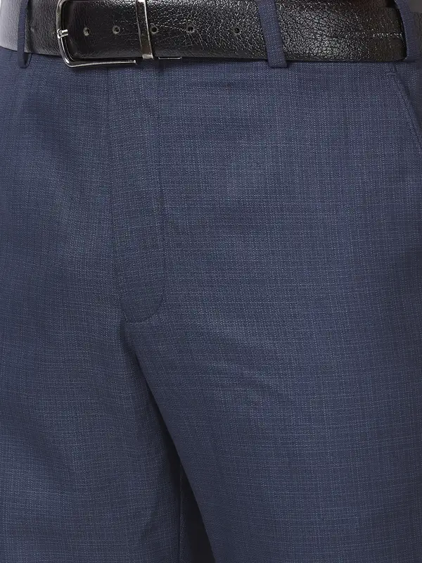 Men Blue Smart Fit Structure Polyester Blend Trouser - Image 6