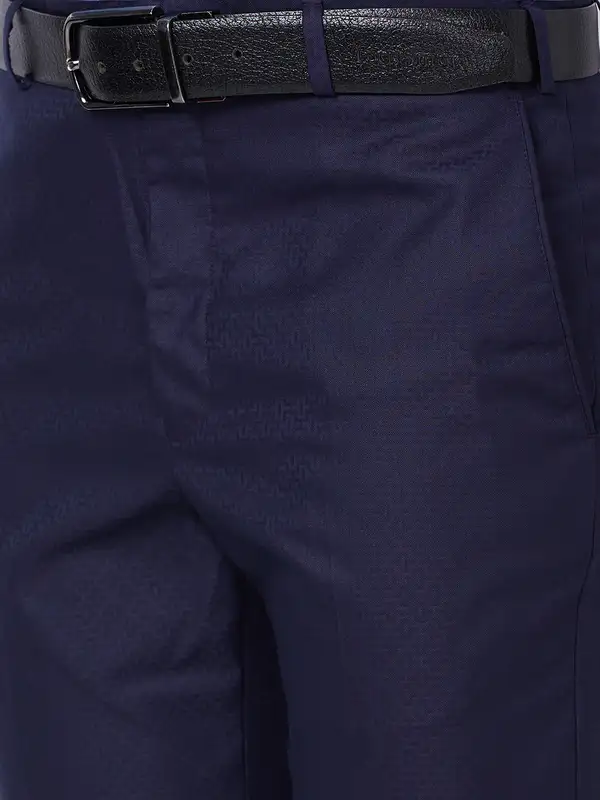 Men Blue Smart Fit Structure Polyester Blend Trouser - Image 6