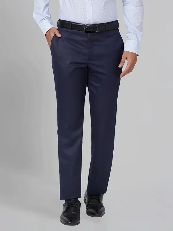 Park Avenue Men Blue Smart Fit Structure Polyester Blend Trouser