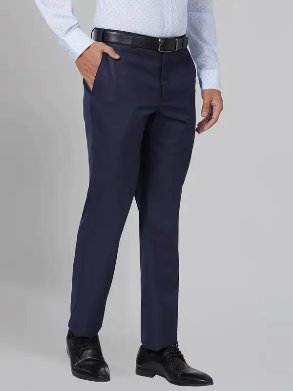 Park Avenue Men Blue Smart Fit Structure Polyester Blend Trouser - Image 2