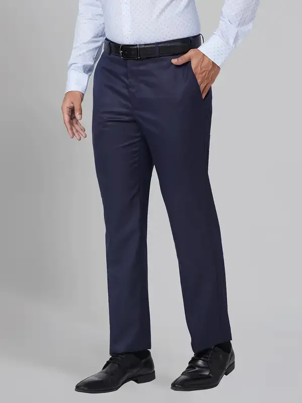 Park Avenue Men Blue Smart Fit Structure Polyester Blend Trouser - Image 3