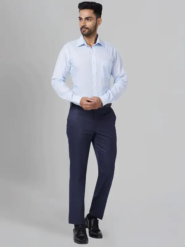 Park Avenue Men Blue Smart Fit Structure Polyester Blend Trouser - Image 6