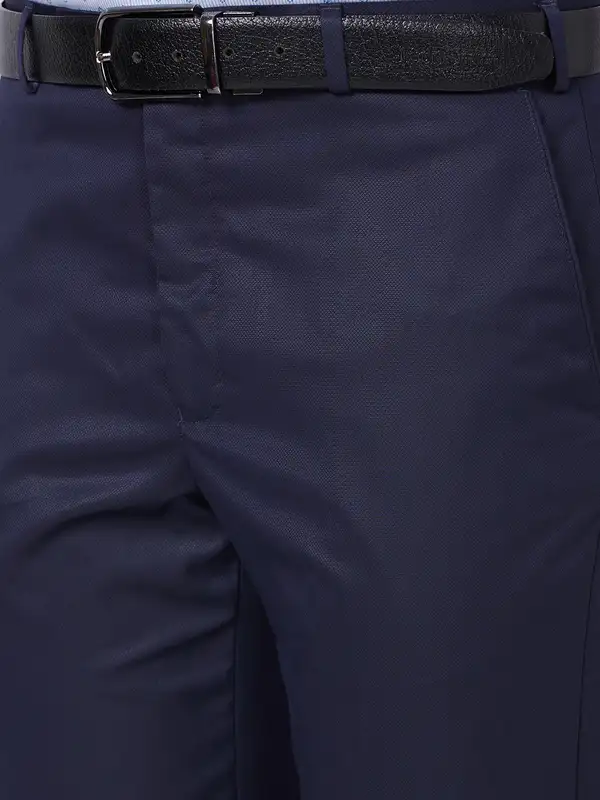 Park Avenue Men Blue Smart Fit Structure Polyester Blend Trouser - Image 7