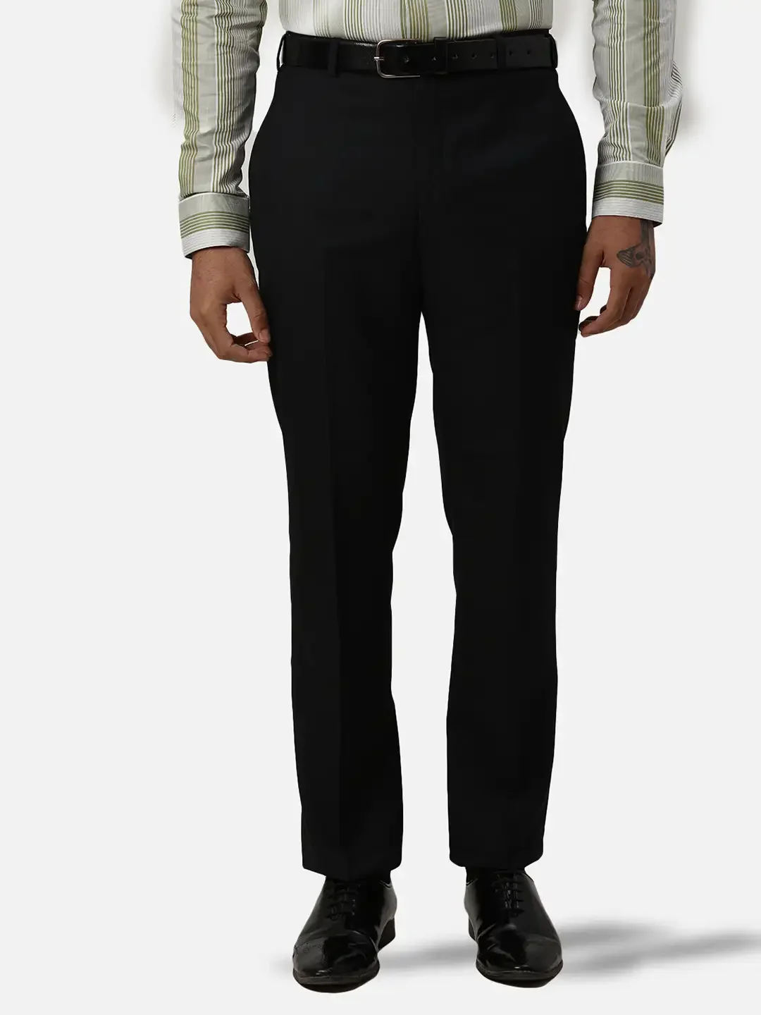 Men Blue Smart Fit Structure Polyester Blend Trouser