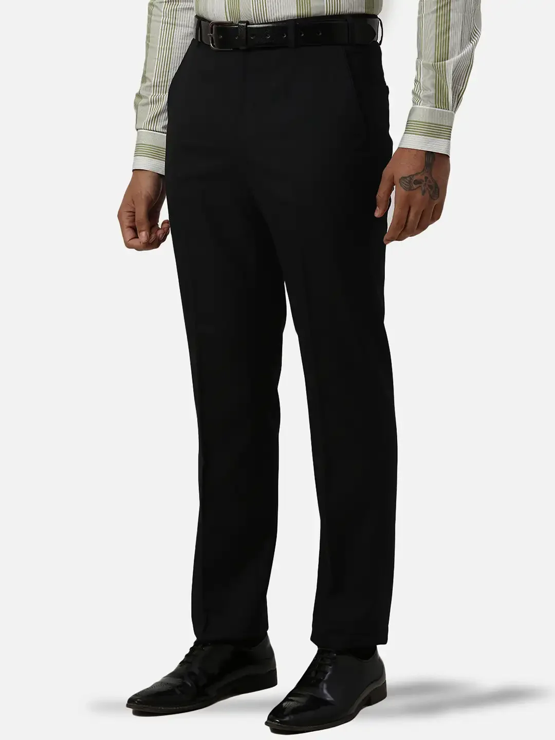 Men Blue Smart Fit Structure Polyester Blend Trouser - Image 3