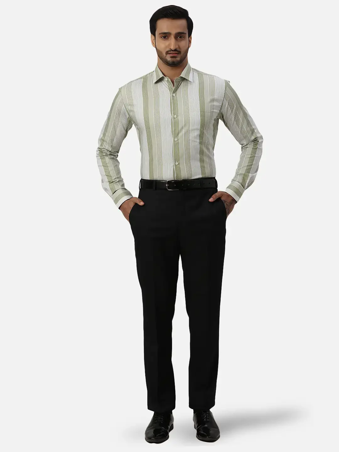 Men Blue Smart Fit Structure Polyester Blend Trouser - Image 5