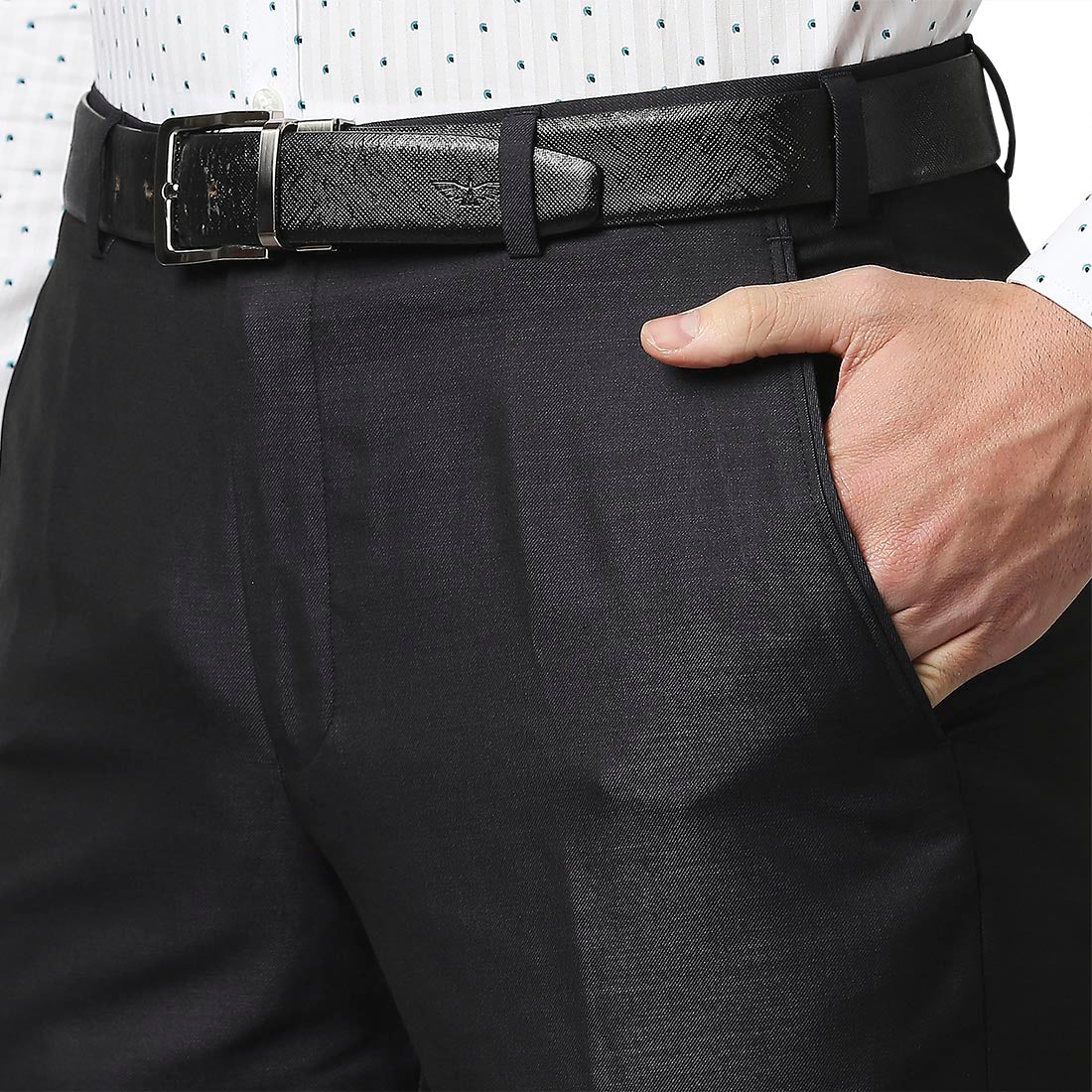 Men Blue Smart Fit Twill Polyester Blend Trouser - Image 6